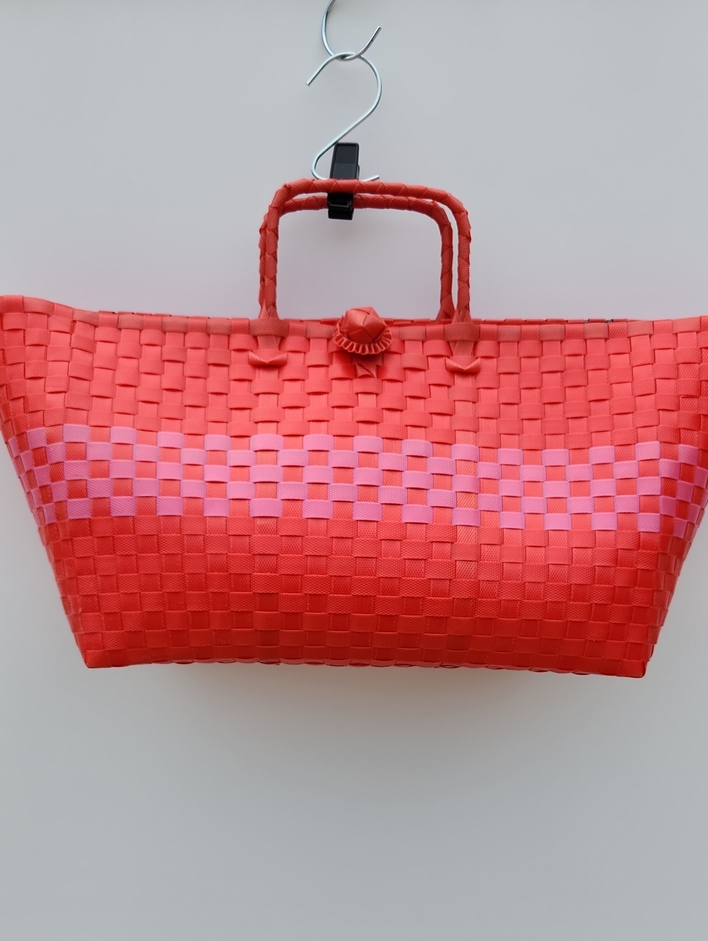 Red & Pink Woven Tote Bag - Stylish Everyday Carry 10x16x6
